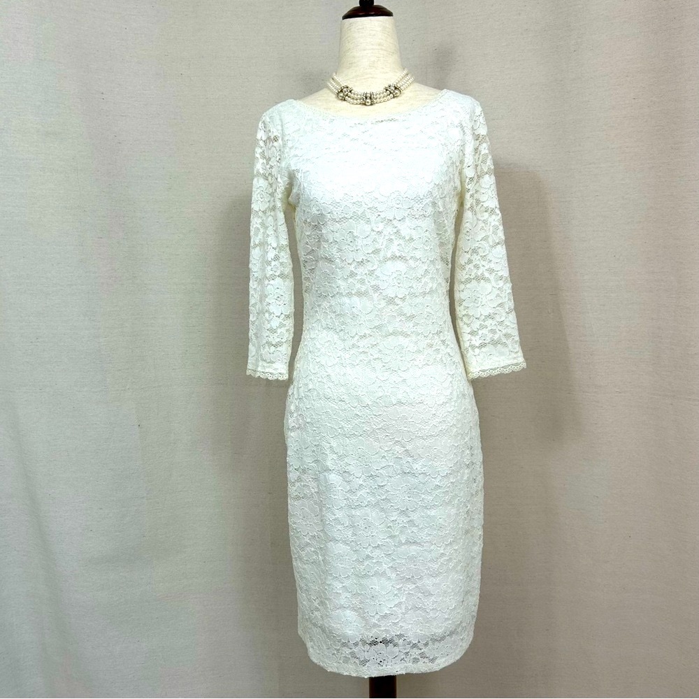White Lace 3/4 Sleeve Sheath Dress